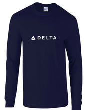 Load image into Gallery viewer, Delta Airlines White Logo US Aviation Cotton Navy Blue Long Sleeve T-Shirt