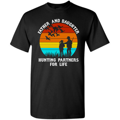 Father And Daughter Hunting Partner For Life Girl Dad Hunting Cotton Black Short Sleeve Shirt