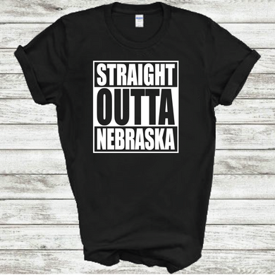 Straight Outta Nebraska Funny Hometown Locals Only Straight Outta Compton Parody Black Cotton T-Shirt
