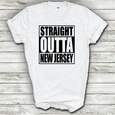 Straight Outta New Jersey Funny Hometown Locals Only Straight Outta Compton Parody White Cotton T-Shirt