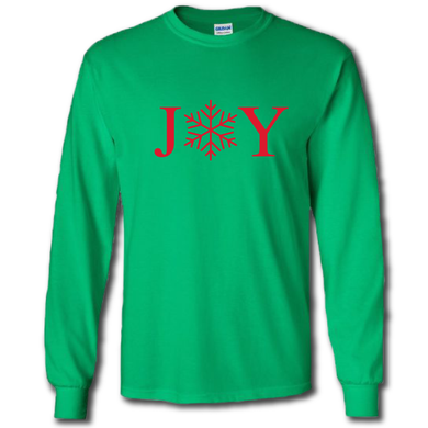 Joy Snowflake Christmas Holiday Family Long Sleeve Cotton Green T-shirt