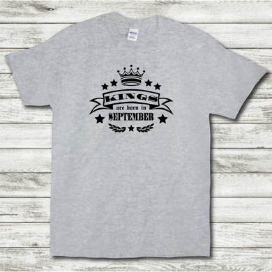 Kings Are Born In September Funny Birthday Gift Short Sleeve Mens Sport Grey Cotton T-Shirt