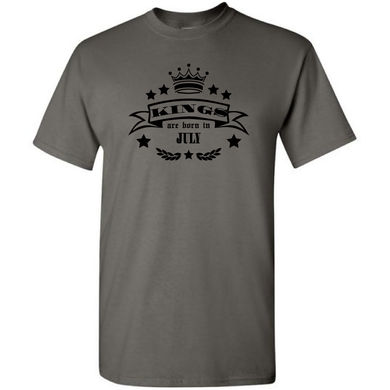 Kings Are Born In July Funny Happy Birthday Charcoal Grey Cotton Short Sleeve T-shirt