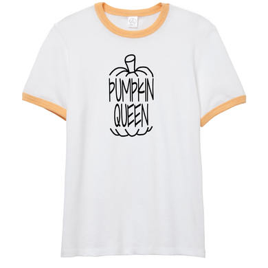Pumpkin Queen I Love Fall And Halloween Funny Cotton Ringer Yellow and black T-shirt