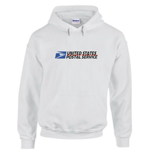 Load image into Gallery viewer, USPS United States Post Office Mail Carrier Retro White Hoodie Hooded White With black blue and red print Sweatshirt
