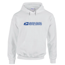Load image into Gallery viewer, USPS United States Post Office Mail Carrier Retro White Hoodie Hooded White with blue print Sweatshirt
