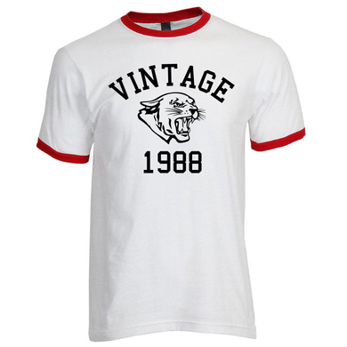 Vintage 1988 Cougars Cougar Head Jersey Style Short Sleeve Red Ringer Cotton T-Shirt