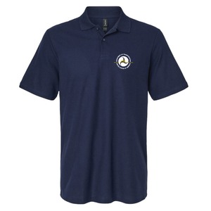 FRA Federal Railroad Administration Circle text and yellow strike logo employee navy blue short sleeve polo shirt