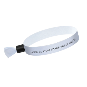 Single use woven polyester event wristband with adjustable black buckle