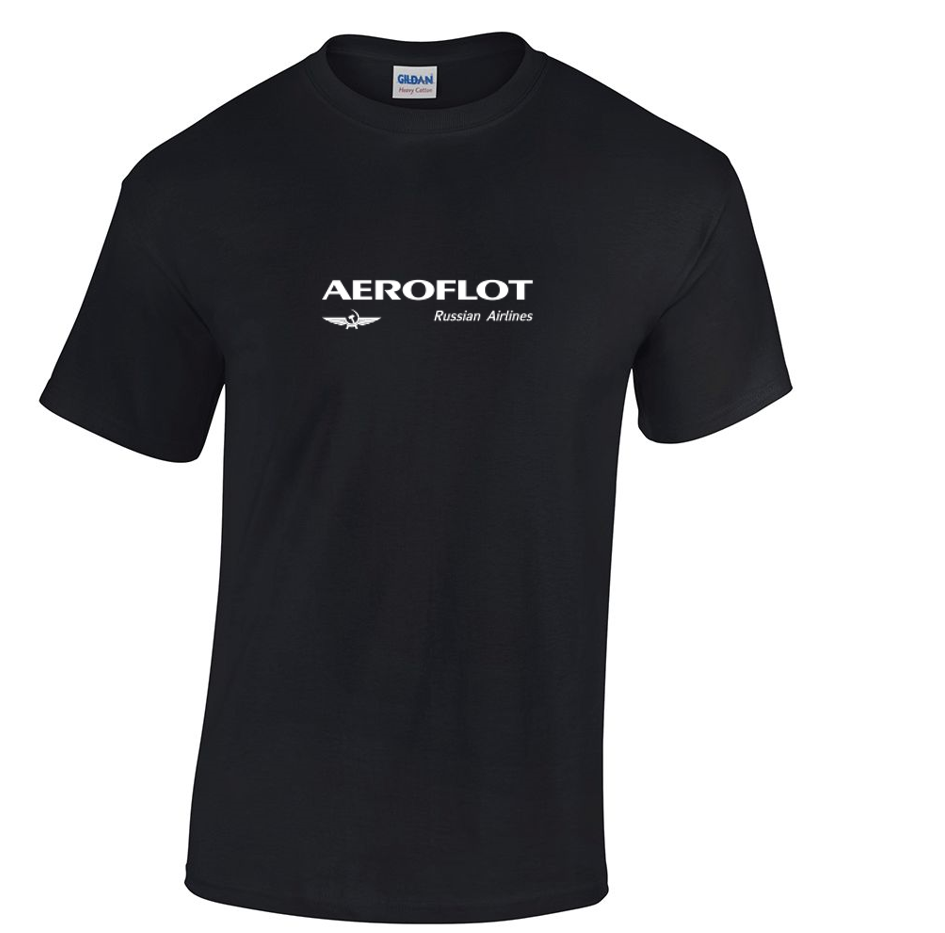 Aeroflot Retro Logo Russian Airline Aviation Black Cotton T-shirt S-5XL