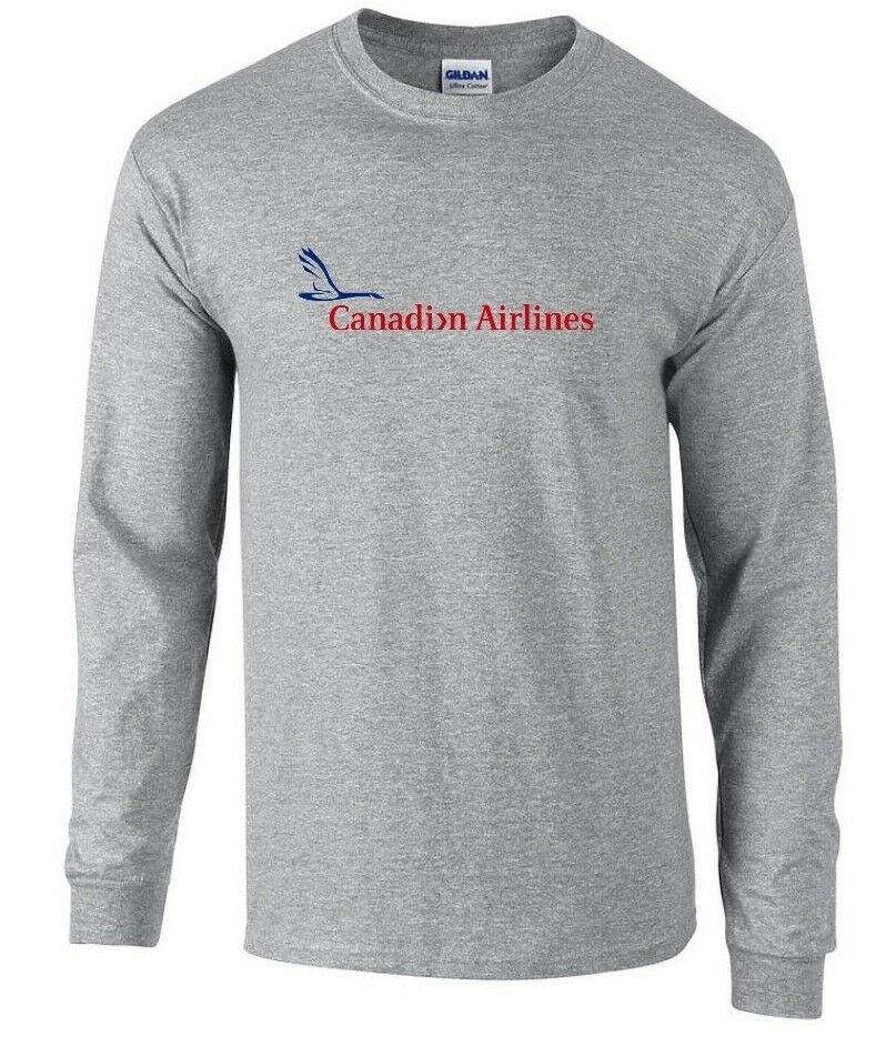 Canadian Airlines Red Blue Logo Canada Sport Gray Long Sleeve Cotton T-shirt