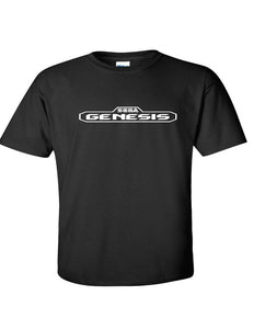 SEGA GENESIS Shirt  White Retro Logo Cool Gamer Geek Black Cotton T-shirt