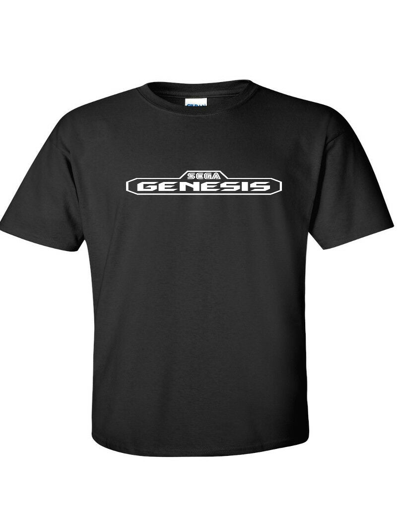 SEGA GENESIS Shirt  White Retro Logo Cool Gamer Geek Black Cotton T-shirt