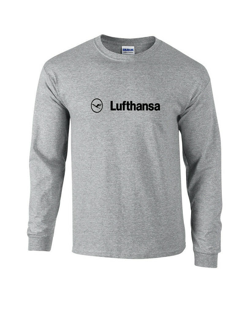 Lufthansa Black Vintage Logo Shirt German Airline Long Sleeve T-Shirt  S-5XL
