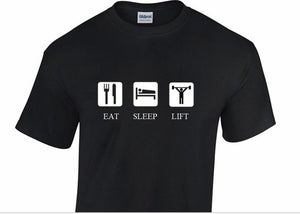 EAT SLEEP LIFT T-Shirt Body Builder Weight Training Strength Funny Black Gym