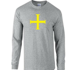 Knights Templar T-Shirt Cotton Cross Christian Yellow Gray Long Sleeve Shirt