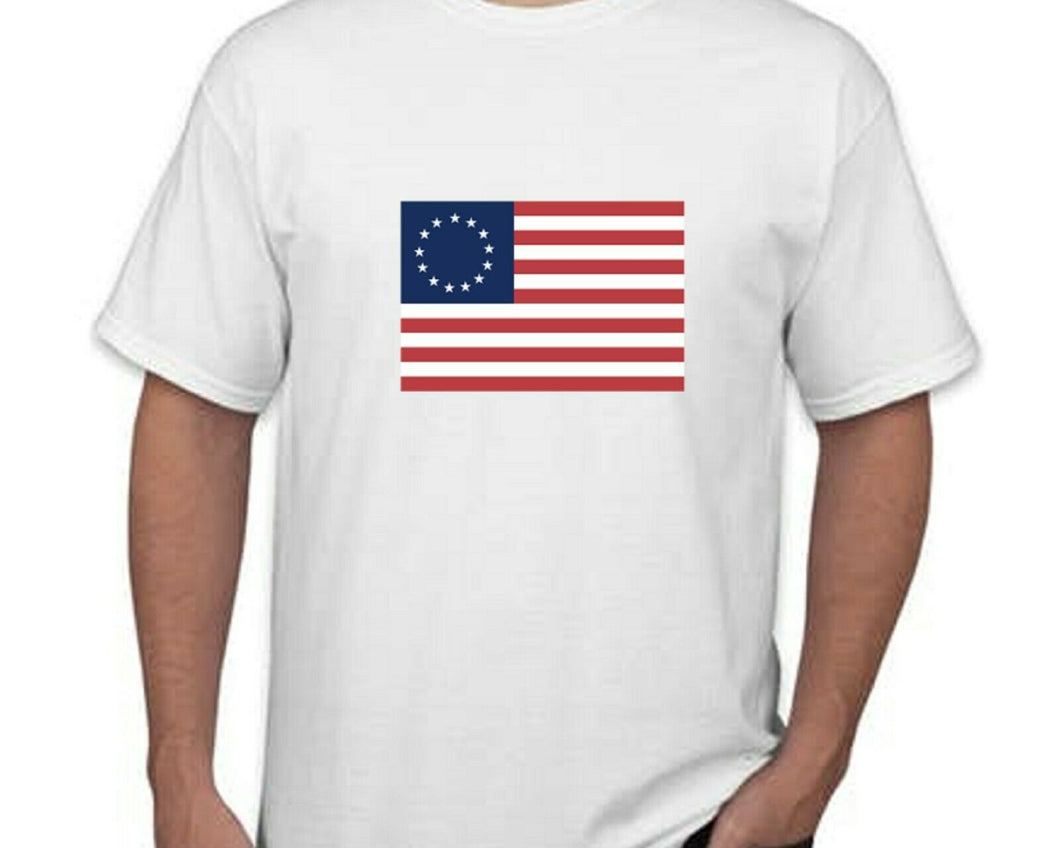 Betsy Ross Historic Colonial Flag 13 Star American USA White Cotton T-shirt