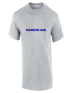 Korean Air Red Blue Logo Asian Airline Sport Gray Cotton T-shirt