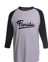 Load image into Gallery viewer, Florida 3/4 Sleeve Raglan T-Shirt Miami Baseball Sports Tail Style All Colors
