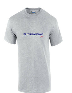 British Airways Vintage Blue Red Logo England Airline Sport Gray Cotton T-Shirt