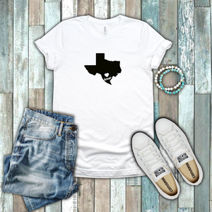 Texas Lone Star State Home Pride Heart Silhouette 100% Cotton White T-shirt