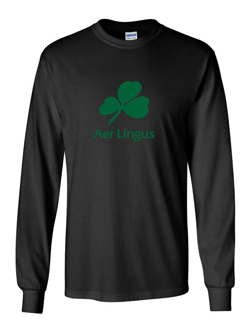 Aer Lingus New Green Logo Irish Airline Aerlingus Black Long Sleeve T-shirt