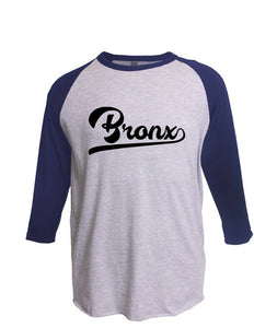 Bronx Tail Script 3/4 Raglan T-Shirt New York Star Sports Team Tee All Colors