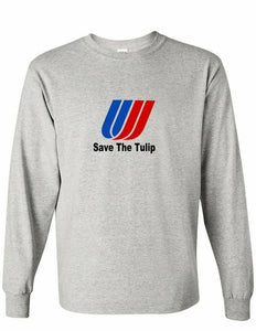 United Airlines "Save The Tulip" Logo Tee US Airline Gray Long Sleeve T-Shirt