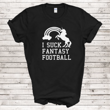 Load image into Gallery viewer, I Suck At Fantasy Football League Team Loser Unicorn Rainbow Funny Black T-Shirt
