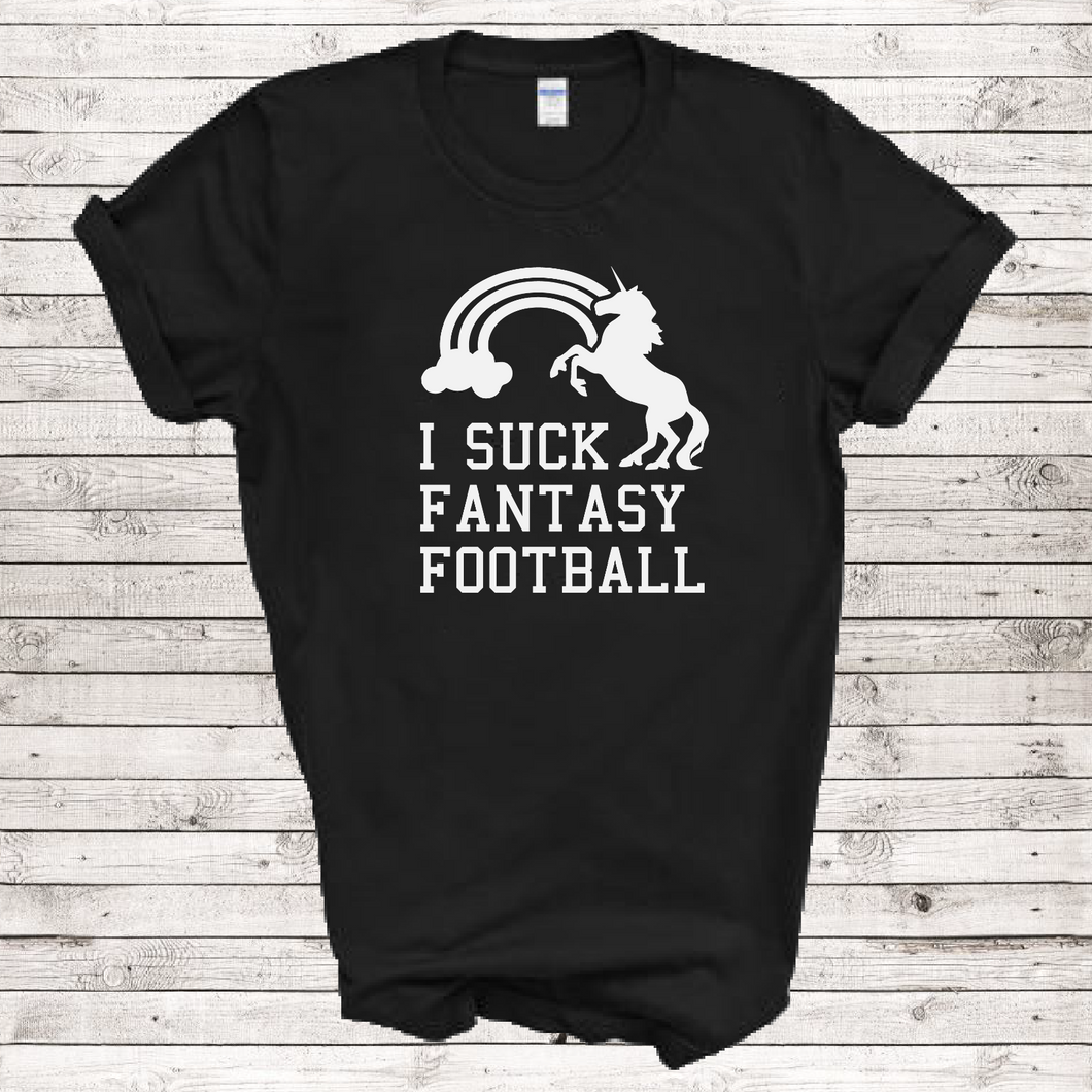 I Suck At Fantasy Football League Team Loser Unicorn Rainbow Funny Black T-Shirt