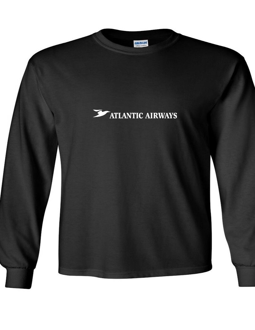 Atlantic Airways White Logo Faroese Airline Black Cotton Long Sleeve T-shirt