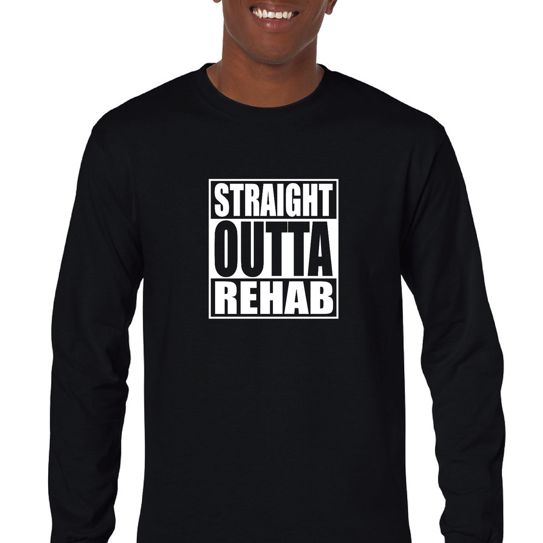 Straight Outta Rehab Drug Humor Funny Black Mens Cotton Long Sleeve T-shirt