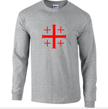 Load image into Gallery viewer, Red Jerusalem Cross Knights Templar T-Shirt Gray Long Sleeve Christian T Shirt
