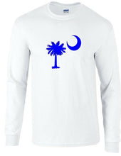 Load image into Gallery viewer, South Carolina State Flag Blue Tree Moon Symbol White Long Sleeve T-shirt
