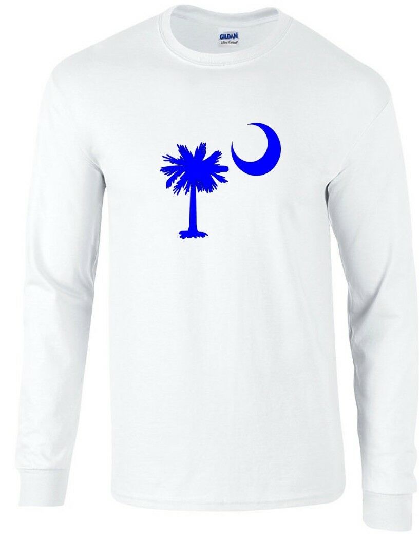 South Carolina State Flag Blue Tree Moon Symbol White Long Sleeve T-shirt