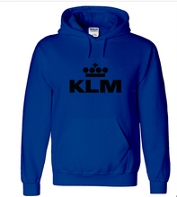 Load image into Gallery viewer, KLM Black Logo Royal Dutch Airlines Travel Fly Geek Blue Retro Hooded Sweatshirt
