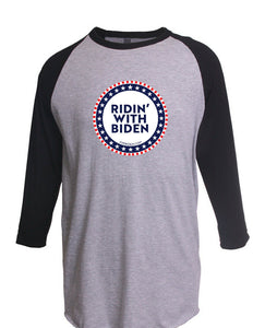 Riden With Biden 3/4 Sleeve Raglan T-Shirt Funny Liberal Political Democratic