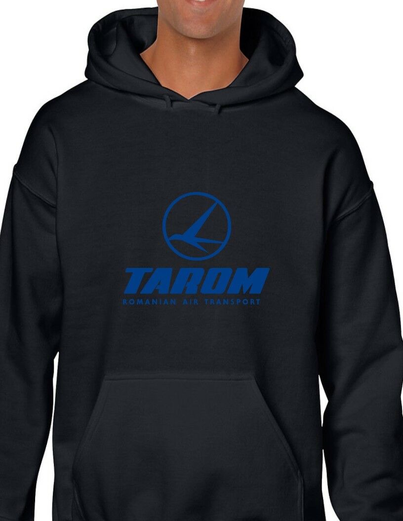 Tarom Romanian Air Transport Airline Blue Logo Black Hoodie Hooded Sweatshirt