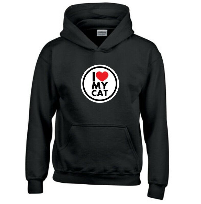 I Love My Cat Pet Lover Animal Feline Meow Black Hoodie Hooded Sweatshirt