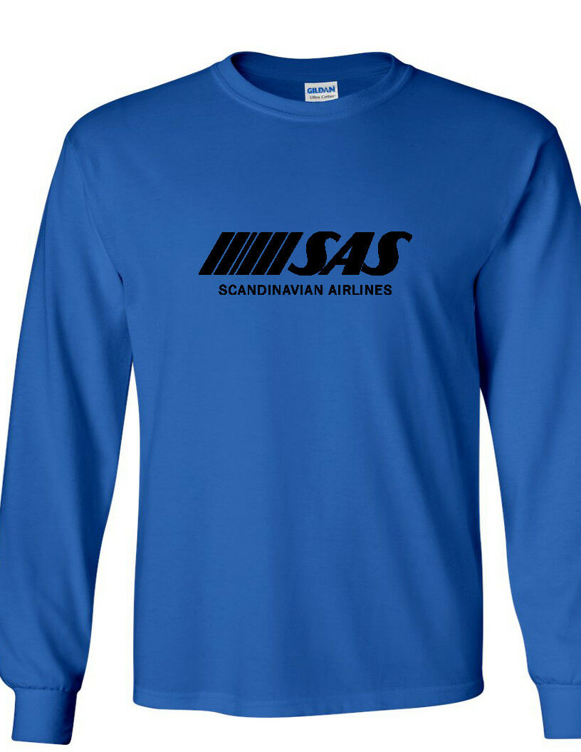 SAS Scandinavian Airlitnes Black Retro Logo Royal Blue Long Sleeve T-Shirt