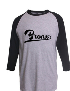 Bronx Tail Script 3/4 Raglan T-Shirt New York Star Sports Team Tee All Colors