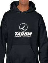 Load image into Gallery viewer, Tarom Romanian Air Transport Airline White Logo Black Hoodie Hooded Sweatshirt
