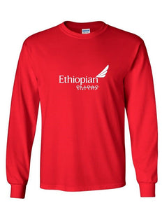 Ethiopian Airlines White Logo Red Cotton Long Sleeve T-shirt