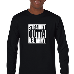 Straight Outta US Army Patriotic Black Mens Cotton Long Sleeve T-shirt
