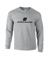 Load image into Gallery viewer, United Airlines Black Logo T-shirt  Aviation Geek Sport Gray Long Sleeve Shirt
