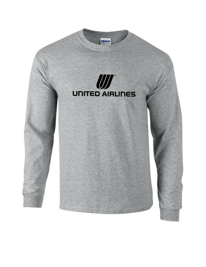 United Airlines Black Logo T-shirt  Aviation Geek Sport Gray Long Sleeve Shirt