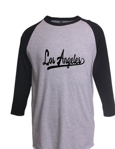 Los Angeles 3/4 Sleeve Raglan T-Shirt LA Baseball Sports Tail Style All Colors