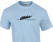 Load image into Gallery viewer, Aloha Airlines Black Retro Logo Shirt Hawaiian Airline Sky Blue Cotton T-Shirt
