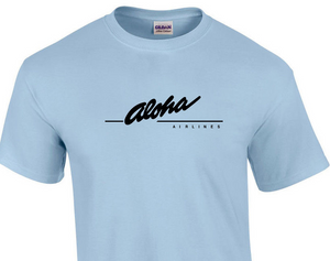 Aloha Airlines Black Retro Logo Shirt Hawaiian Airline Sky Blue Cotton T-Shirt