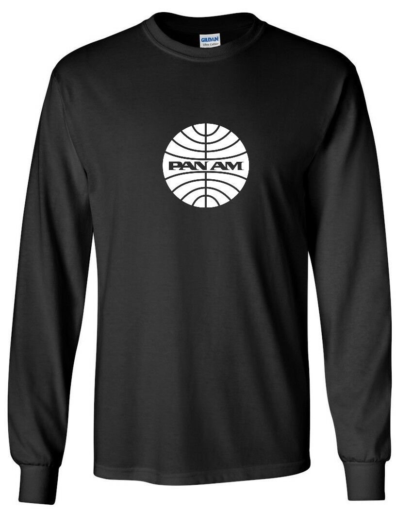 Pan Am White Logo American World Airways Airline Black Long Sleeve T-Shirt